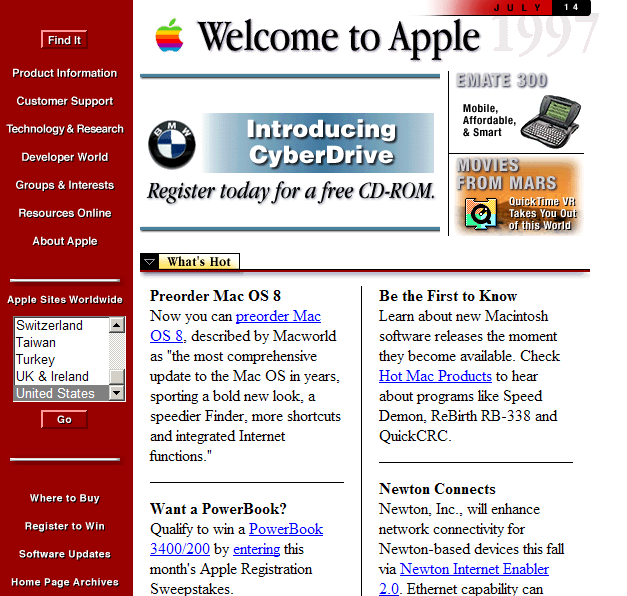 Apple's website in 1997
