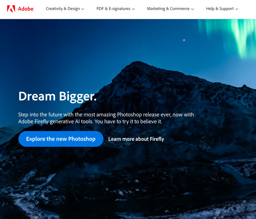 Adobe message of inspiration - dream bigger